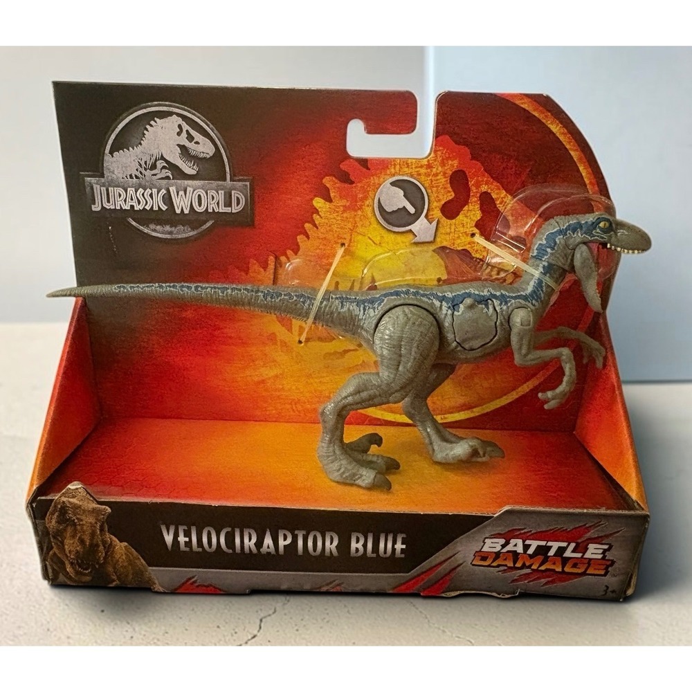 Jurassic World Battle Damage Velociraptor Blue Figure Mattel FNB33 Dinosaur Toy